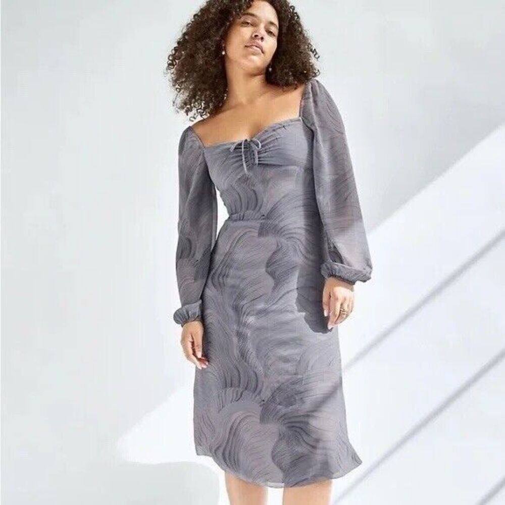 Aritzia Wilfred Jacqueline Dress Women Size 10 Grey Marble Graphic Midi Fairy